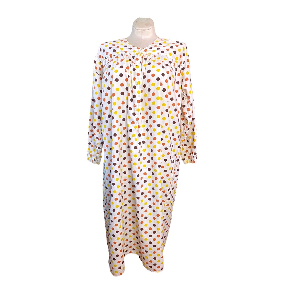 VTG XL Long Sleeve Night gown Polka Dot Yellow Orange Brown Loungedress‎ moo moo